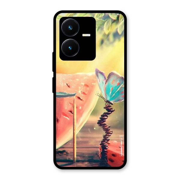 Watermelon Butterfly Glass Back Case for Vivo Y22