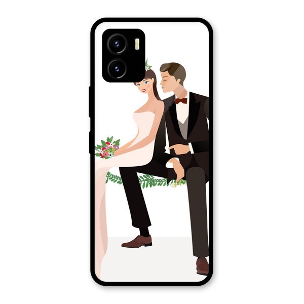 Wedding Couple Glass Back Case for Vivo Y15s