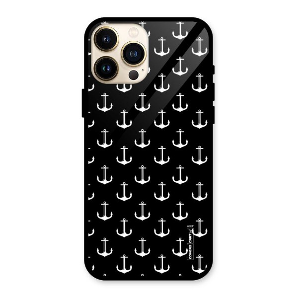 White And Black Anchor Pattern Glass Back Case for iPhone 13 Pro Max