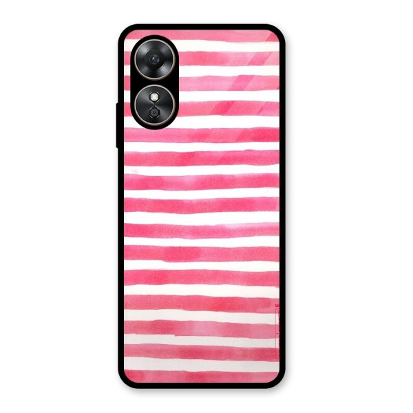 White And Pink Stripes Glass Back Case for Oppo A17