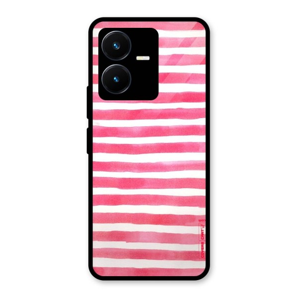 White And Pink Stripes Glass Back Case for Vivo Y22