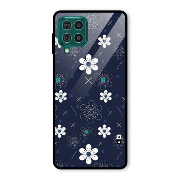 White Floral Shapes Glass Back Case for Galaxy F62