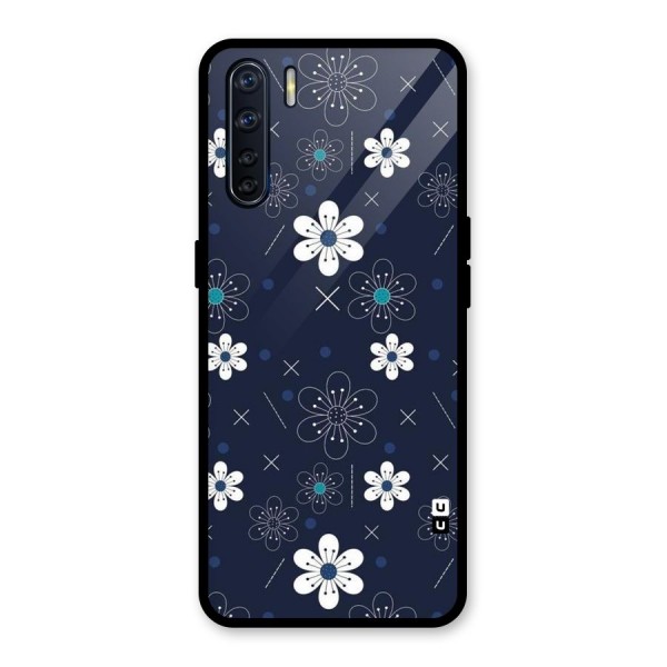 White Floral Shapes Glass Back Case for Oppo F15