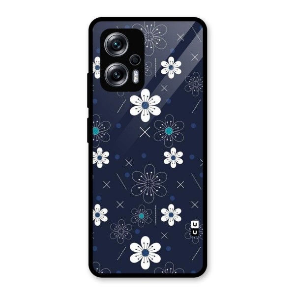 White Floral Shapes Glass Back Case for Redmi K50i