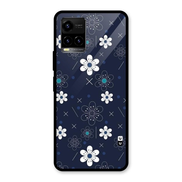 White Floral Shapes Glass Back Case for Vivo Y21G