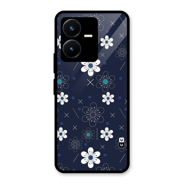 White Floral Shapes Glass Back Case for Vivo Y22