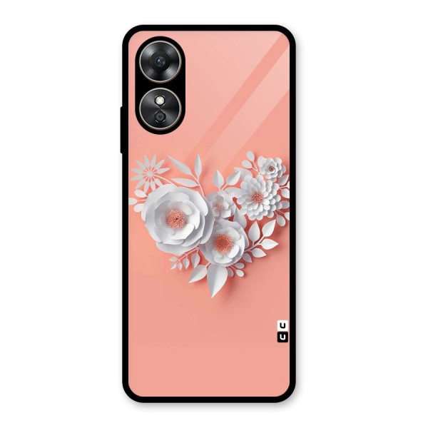 White Paper Flower Glass Back Case for Oppo A17