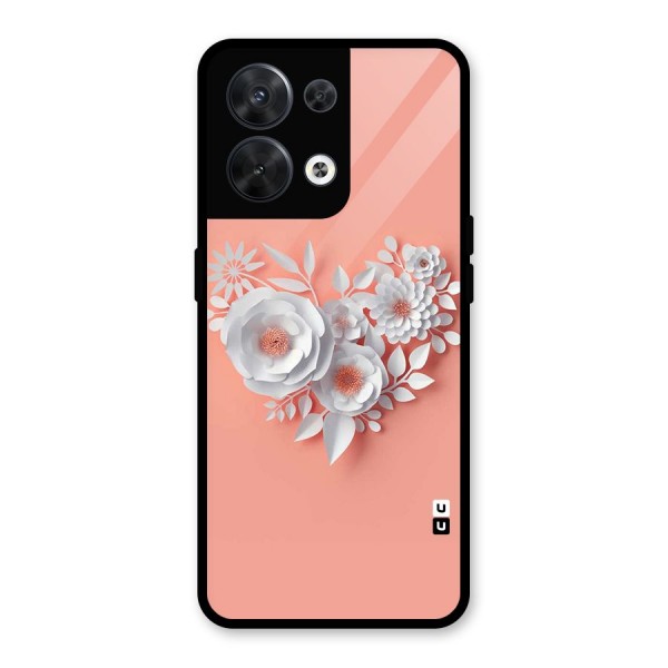 White Paper Flower Glass Back Case for Oppo Reno8 5G