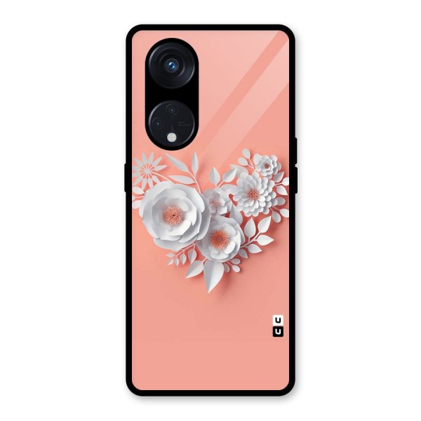 White Paper Flower Glass Back Case for Reno8 T 5G