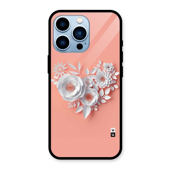 White Paper Flower Glass Back Case for iPhone 13 Pro