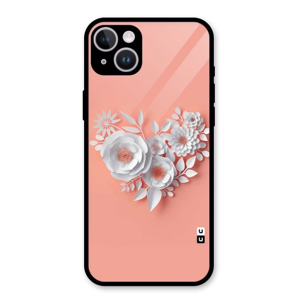 White Paper Flower Glass Back Case for iPhone 14 Plus