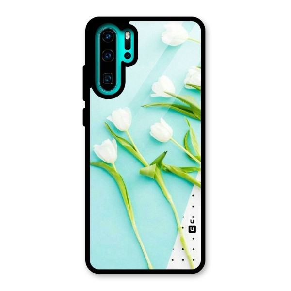 White Tulips Glass Back Case for Huawei P30 Pro