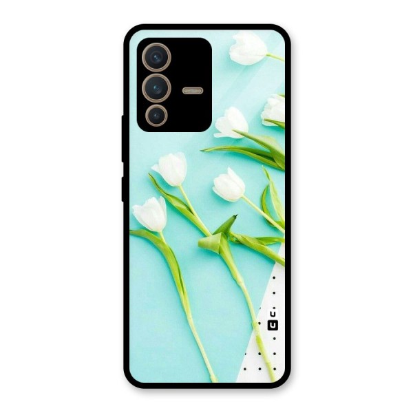 White Tulips Glass Back Case for Vivo V23 5G