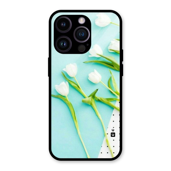 White Tulips Glass Back Case for iPhone 14 Pro