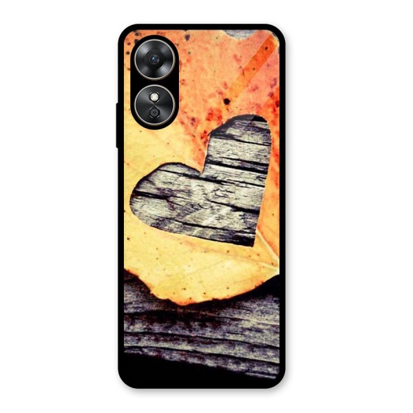 Wood Heart Leaf Glass Back Case for Oppo A17