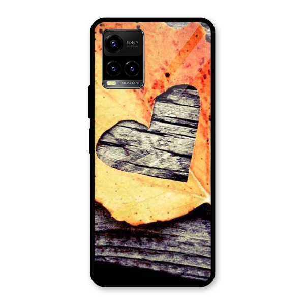 Wood Heart Leaf Glass Back Case for Vivo Y21 2021