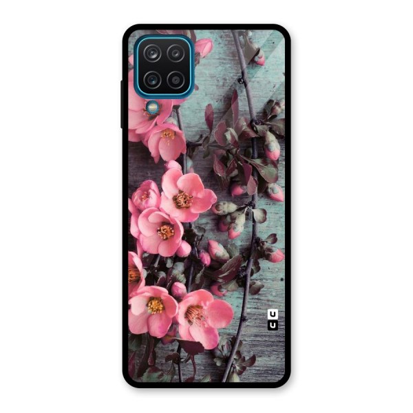 Wooden Floral Pink Glass Back Case for Galaxy A12