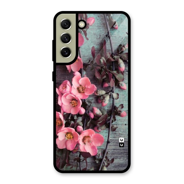Wooden Floral Pink Glass Back Case for Galaxy S21 FE 5G