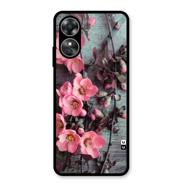 Wooden Floral Pink Glass Back Case for Oppo A17