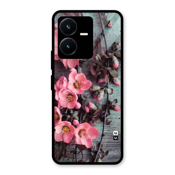 Wooden Floral Pink Glass Back Case for Vivo Y22