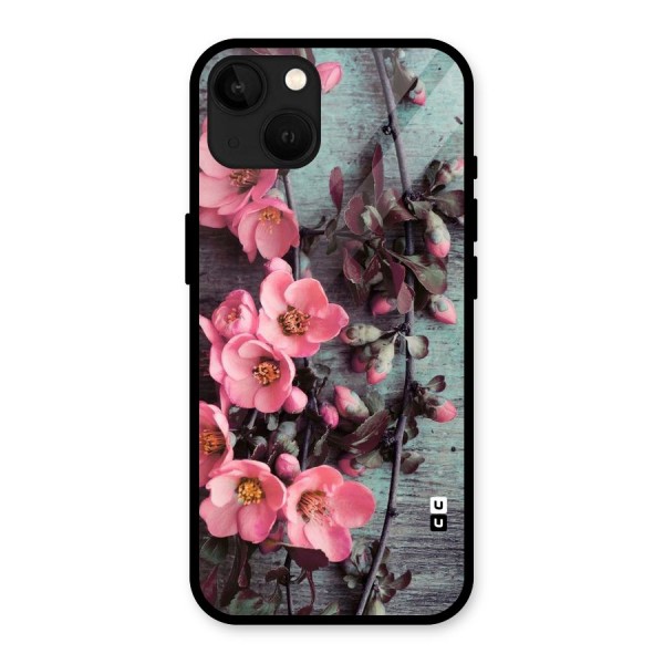 Wooden Floral Pink Glass Back Case for iPhone 13