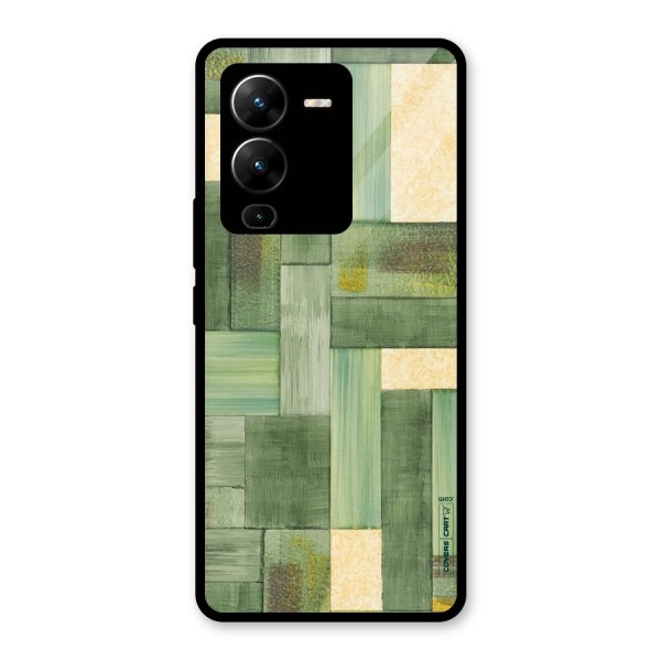 Wooden Green Texture Glass Back Case for Vivo V25 Pro