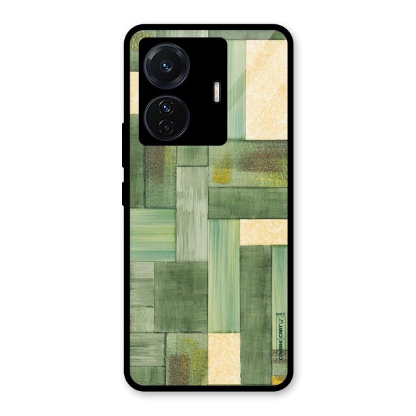 Wooden Green Texture Glass Back Case for Vivo iQOO Z6 Pro