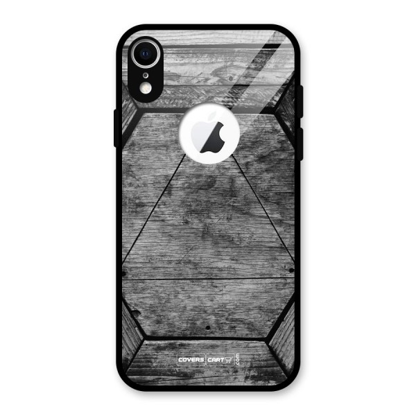 Wooden Hexagon Glass Back Case for iPhone XR Logo Cut