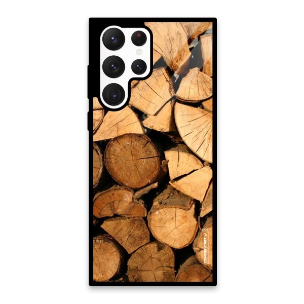 Wooden Logs Glass Back Case for Galaxy S22 Ultra 5G