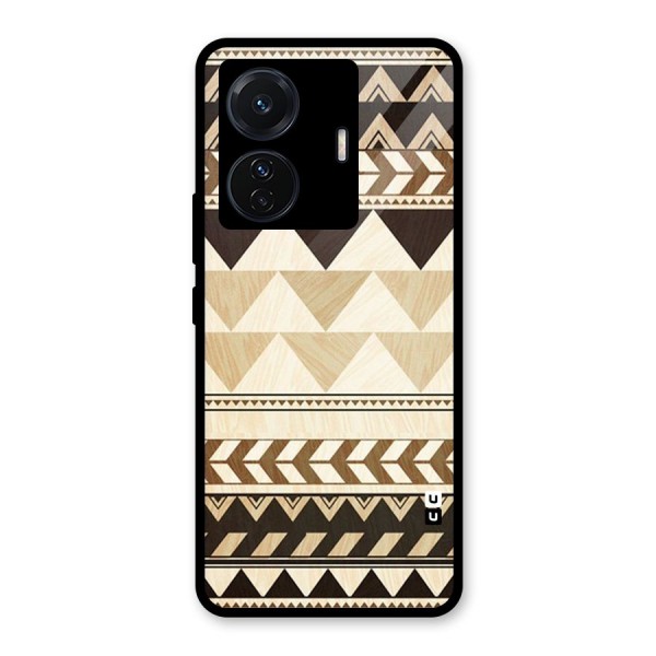 Wooden Printed Chevron Glass Back Case for Vivo T1 Pro