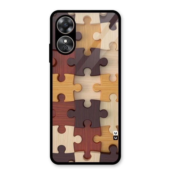 Wooden Puzzle (Printed) Glass Back Case for Oppo A17