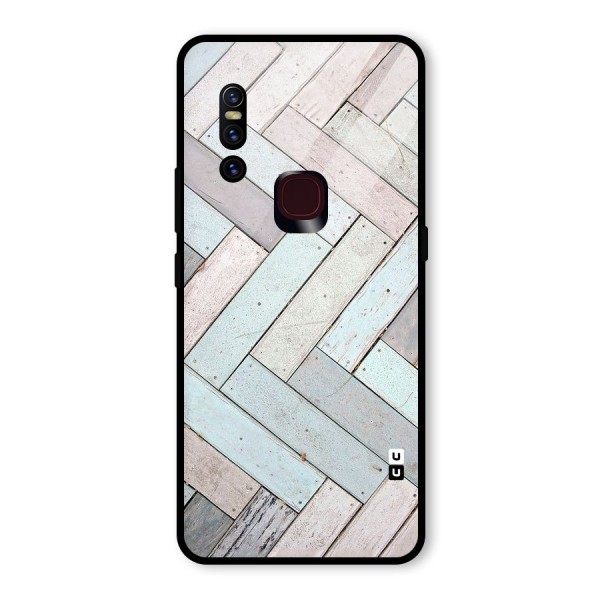 Wooden ZigZag Design Glass Back Case for Vivo V15