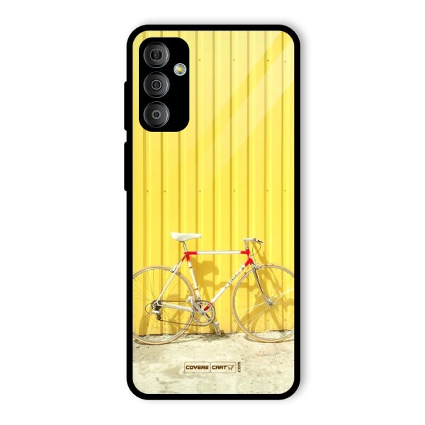 Yellow Cycle Classic Glass Back Case for Galaxy F23