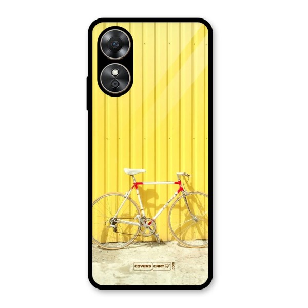 Yellow Cycle Classic Glass Back Case for Oppo A17