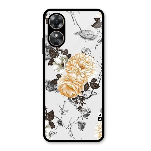 Yellow Floral Glass Back Case for Oppo A17