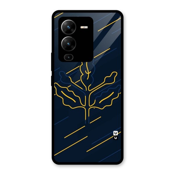 Yellow Leaf Line Glass Back Case for Vivo V25 Pro