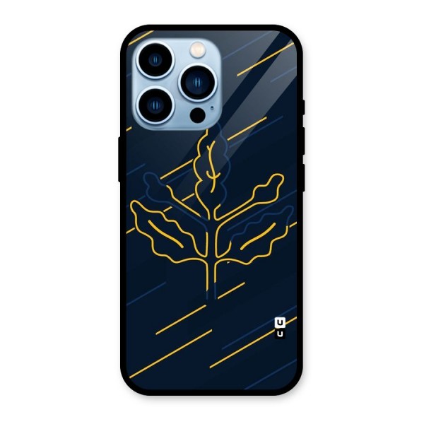 Yellow Leaf Line Glass Back Case for iPhone 13 Pro