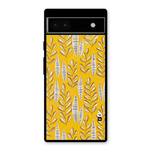 Yellow Leaf Pattern Glass Back Case for Google Pixel 6a