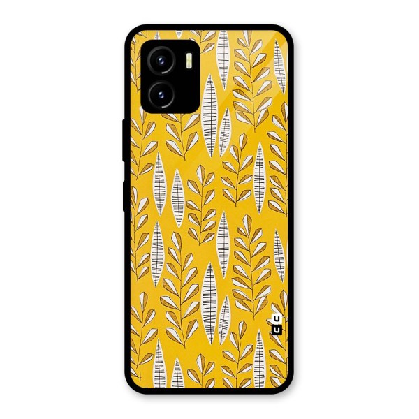 Yellow Leaf Pattern Glass Back Case for Vivo Y15s