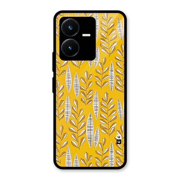 Yellow Leaf Pattern Glass Back Case for Vivo Y22