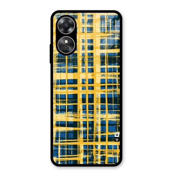 Yellow Rugged Check Design Glass Back Case for Oppo A17