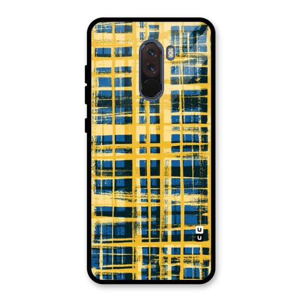 Yellow Rugged Check Design Glass Back Case for Poco F1