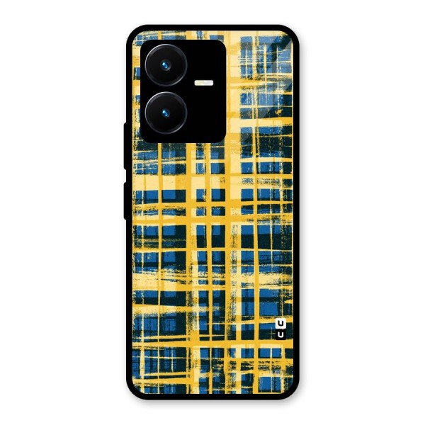 Yellow Rugged Check Design Glass Back Case for Vivo Y22