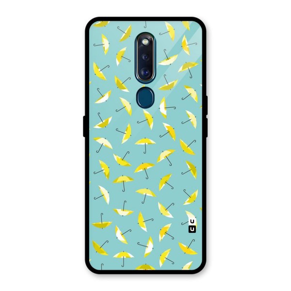 Yellow Umbrella Pattern Glass Back Case for Oppo F11 Pro