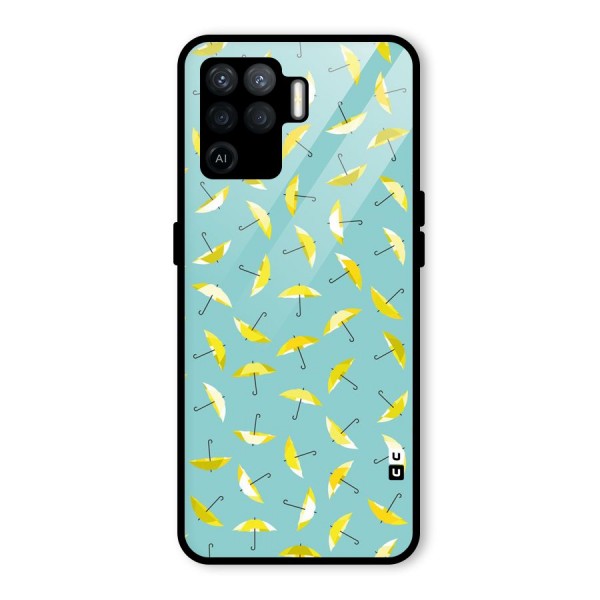 Yellow Umbrella Pattern Glass Back Case for Oppo F19 Pro