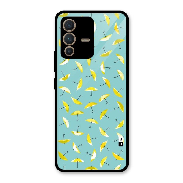 Yellow Umbrella Pattern Glass Back Case for Vivo V23 5G