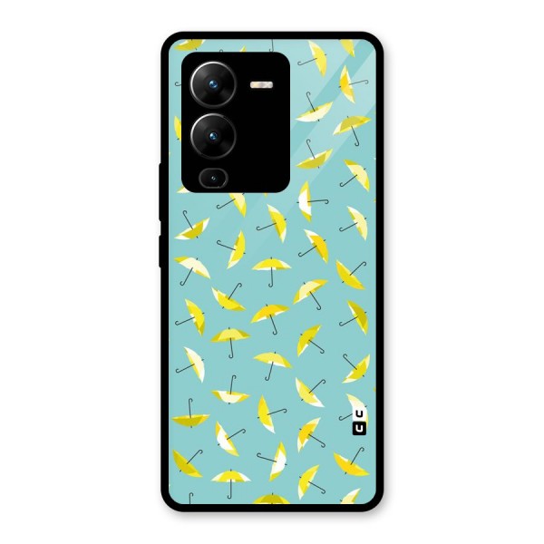 Yellow Umbrella Pattern Glass Back Case for Vivo V25 Pro