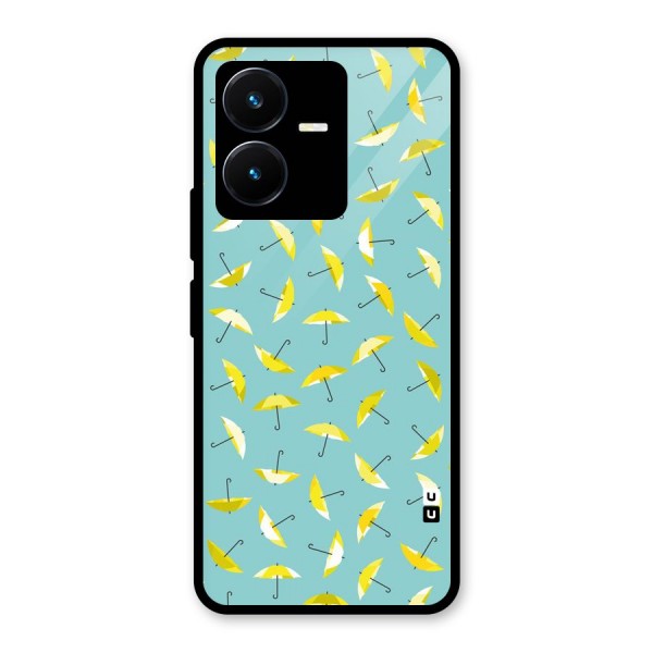 Yellow Umbrella Pattern Glass Back Case for Vivo Y22