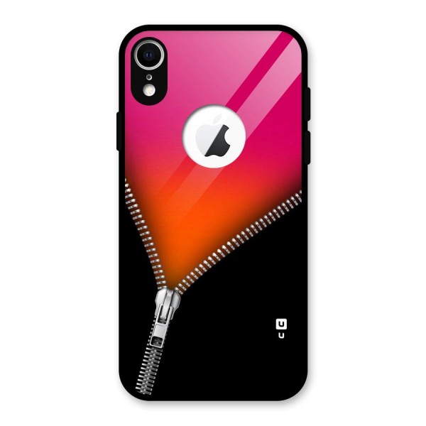 Zipper Print Glass Back Case for iPhone XR Logo Cut