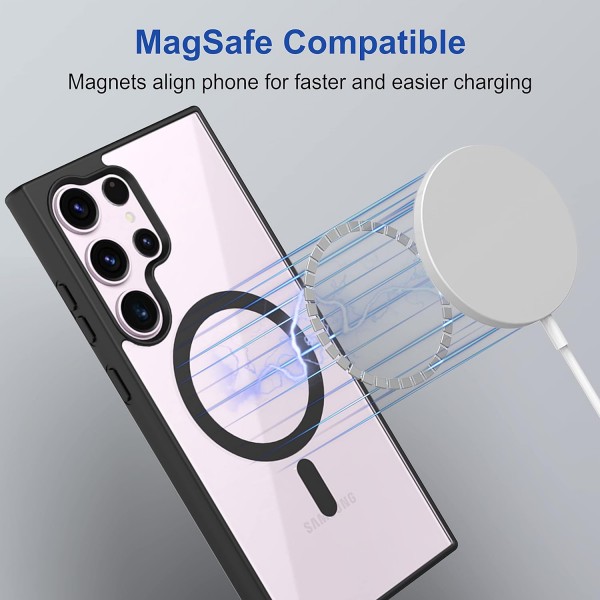 Black Clear Transparent Magsafe Back Case for Galaxy S22 Ultra 5G